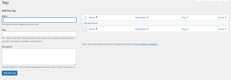 blog post tags settings