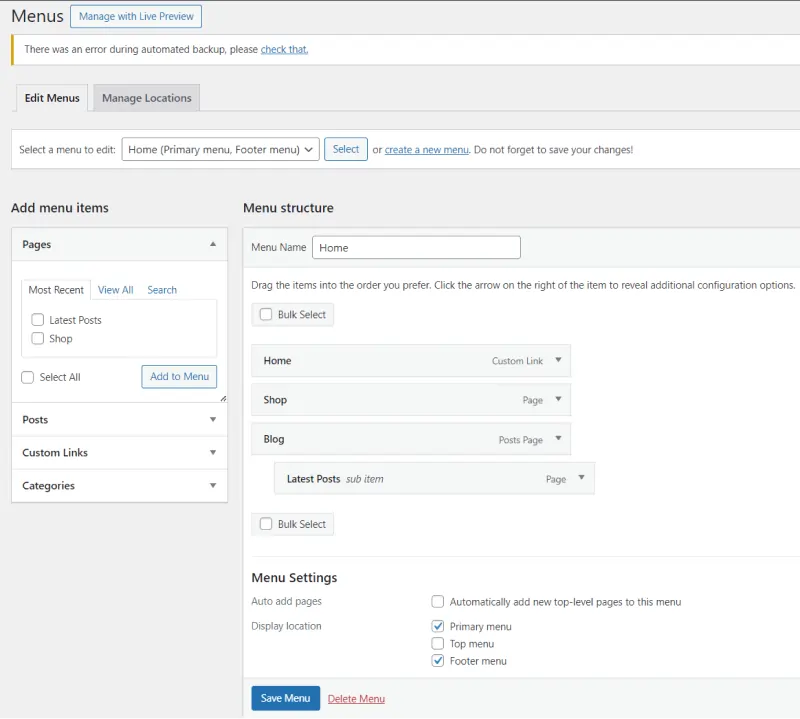 how to create menu in wordpress menu settings