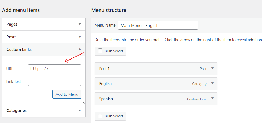 multilingual wordpress website add links