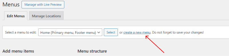 how to create a navigation menu in wordpress create new menu