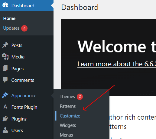 wordpress customizer appereance