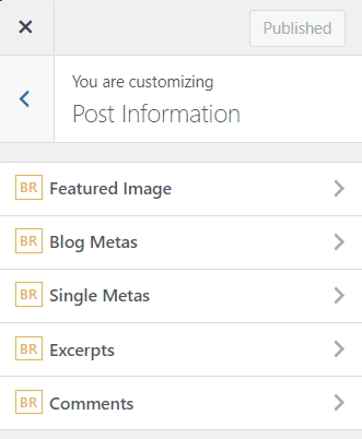 wordpress customizer post info