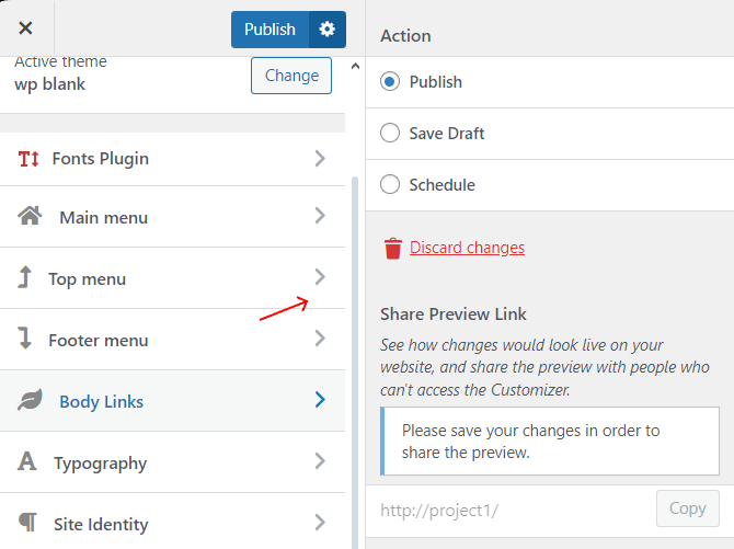 wordpress customizer publish or save