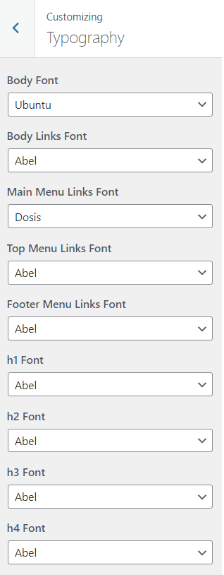 wordpress customizer typography