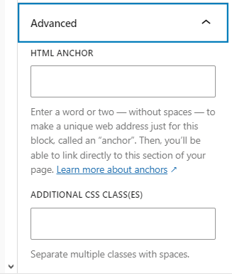 wordpress customizing page advanced settings