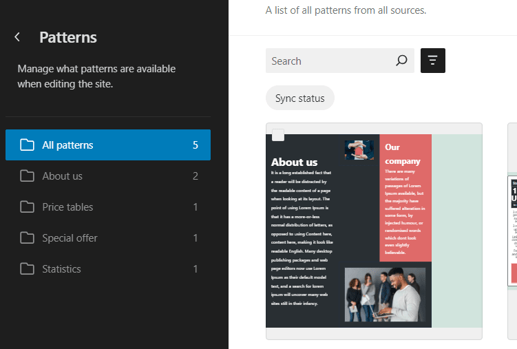 wordpress customizing page all patterns