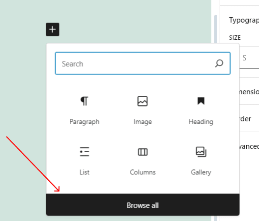 wordpress customizing page layout browse all blocks