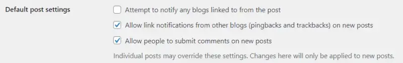 wordpress general settings default post settings