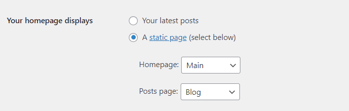 wordpress general settings homepage displays
