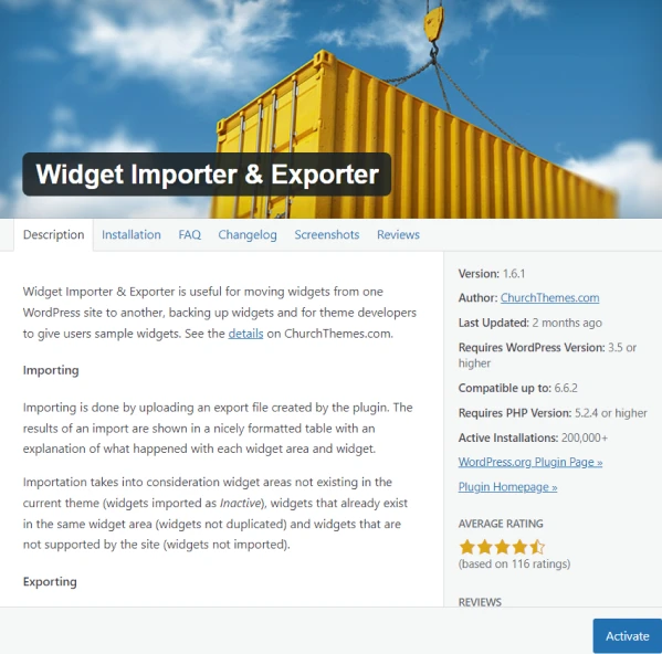 import export wordpress settings widget importer exporter
