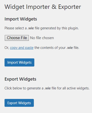 import export wordpress settings widgets tool settings