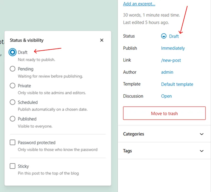 how to schedule blog posts change status