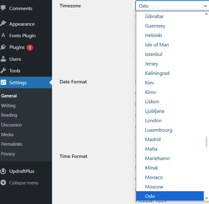 how to schedule blog posts change timezone