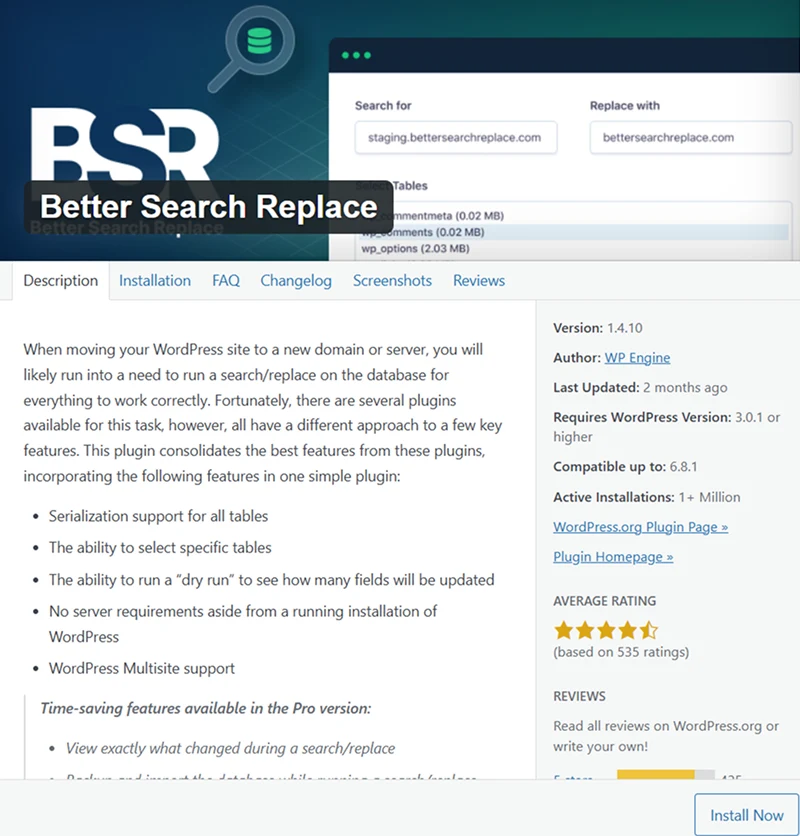 search and replace old URLs in wordpress plugin